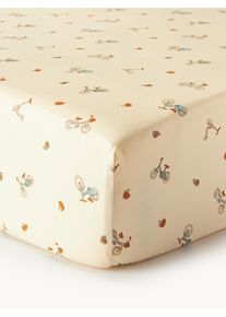Cam Cam Copenhagen Sábana bajera de algodón ecológico Bicycles Beige, Azul, Naranja Algodón, Algodón orgánico An 60 x L 120 cm, Al 15 cm