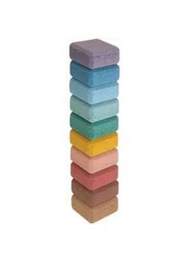 Stapelturm , Braun, Gelb, Hellblau, Hellgrün, Hellrot, Hellrosa , Holz , 10-teilig , Kork , Grüner Punkt, EN 71 , schadstofffrei, farbecht , Spielzeug, Holzspielzeug