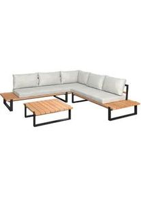 Ambia Garden Loungegarnitur , Schwarz, Teakfarben , Holz, Metall , 3-teilig , Teakholz , Füllung: Komfortschaum,Komfortschaum , L-Form , 254x253 cm , ISO 9001, Bsci, FSC 100% , lichtecht, wetterbeständig , Gartenmöbel, Loungemöbel, Loungegarnituren