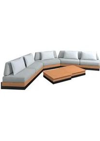 Ambia Garden Loungegarnitur , Schwarz, Teakfarben , Holz, Metall , 5-teilig , Teakholz,Teakholz , Füllung: Komfortschaum,Komfortschaum,Komfortschaum , Eckteil , 333x333 cm , ISO 9001, Bsci, FSC 100% , lichtecht, wetterbeständig , Gartenmöbel, Loungemöbel, Loungegarnituren