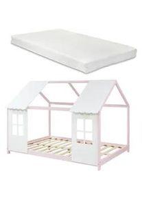 [en.casa] Hausbett Tostedt mit Matratze , Hellrosa, Weiß , Textil , Kiefer , 120x200 cm , Babymöbel & Kindermöbel, Kinderzimmer & Jugendzimmer, Kinderbetten, Spielbetten