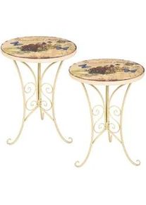 Gardenson Gartenbeistelltisch , Beige , Metall , rund , Kufe, rund , 53x38x38 cm , gastro- und objekttauglich, wetterfest, UV-beständig, regenabweisend, einfacher Aufbau , Gartenmöbel, Gartentische, Garten-Beistelltische