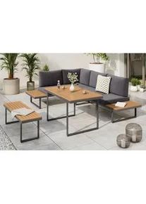 Ambia Garden Loungegarnitur , Naturfarben, Dunkelgrau , Metall, Kunststoff, Textil , 4-teilig , Füllung: Schaumstoff,Polyester , gastro- und objekttauglich, UV-beständig, wetterbeständig , Gartenmöbel, Loungemöbel, Loungegarnituren