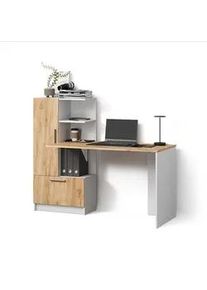 Livinity® Schreibtisch Lorena Weiß/Goldkraft Eiche 150 x 120.1 cm mit 2 Türen , Holzwerkstoff , 7 Fächer , 150x120.1x59.3 cm , Büromöbel, Schreibtische, Schreibtische