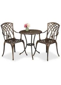 Relaxdays 3-tlg.GARTENMÖBEL-SET , Bronzefarben , Metall , rund , Gartenmöbel, Gartengarnituren, Balkonmöbel-Sets