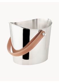 EDZARD Balde de champanhe artesanal Gilbert Castanho, Prateado A&ccedil;o inoxid&aacute;vel, Couro L 28 x Alt 23 cm