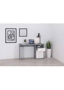 FMD , Schreibtisch »Jackson« Bürotisch mit 1 Schubkasten und 1 Tür, 123 cm breit , betonfarben/weiß
