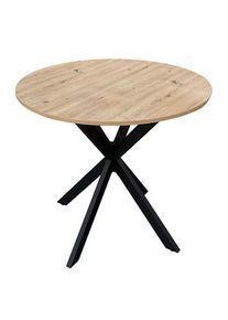 Mid.you Esstisch, Schwarz, Eichefarben, Metall, Holzwerkstoff, rund, Flachrohr, 80x75x80 cm, Bsci, Esszimmer, Esstische, Esstische rund