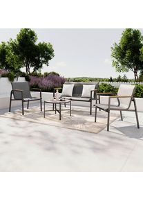 Ambia Garden Loungegarnitur, Grau, Naturfarben, Dunkelgrau, Metall, Kunststoff, Glas, Textil, 4-teilig, Flachrohr, Gartenm&ouml;bel, Loungem&ouml;bel, Loungegarnituren