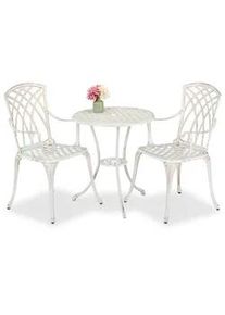 Relaxdays 3-tlg.GARTENMÖBEL-SET , Weiß , Metall , rund , Gartenmöbel, Gartengarnituren, Balkonmöbel-Sets