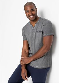 bonprix Bluză Henley cu m&acirc;neci scurte, aspect prespălat, din bumbac organic 100%, gri, 48/50 (M)
