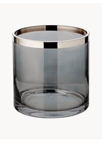 EDZARD Suporte para vela de cristal com rebordo em platina Zeus Cinzento, Prateado Vidro, Vidro cristal &Oslash; 10 cm, Alt 15 cm