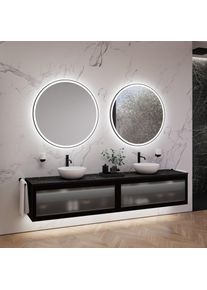 neoro n80 albus Meuble bas l: 240 cm avec 2 tiroirs, façade en verre striée, avec miroir, 2 vasques Ø 40 cm,,