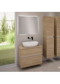 evineo ineo5 evo Meuble bas l: 80 cm, 2 tiroirs, vasque ineo3 l: 60 cm, blanc, avec miroir &eacute;clair&eacute; ineo,, BE0929WH+BE0957OA+BE0963OA+BEA010MI,