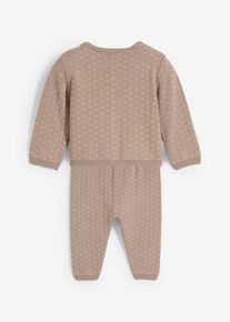 bonprix Jachetă şi pantaloni tricotați din material cu bumbac (set/2piese), maro, 92/98