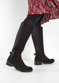 bonprix Weitschaftstiefel aus Leder, schwarz, Veloursleder