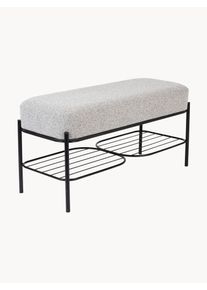 White Label Living Bouclé Upholstered Bench Milou with Shelf Grey Bouclé B 90 x D 35 cm