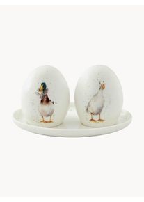 Wrendale Designs Komplet solniczki i pieprzniczki z porcelany kostnej Ducks, 3 elem. Biały Ceramika R&oacute;żne rozmiary
