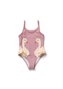 Tchibo - Detsk&eacute; jednodielne plavky s vol&aacute;nikmi - žena - veľ. 122/128 - farba: ružov&aacute;/s potlačou