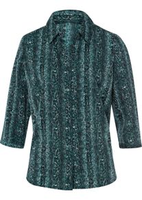 Dames Blouse met reptielpatroon petrol/mint bedrukt Maat 40