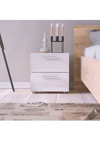Inosign , Nachtkommode »Pepe, Nachttisch, Nachtschrank, Beistelltisch, « mit 2 Schubläden, Breite 40, Höhe 42 cm , Eiche struktur/Weiß Hochglanz
