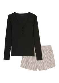 Marc O'Polo Marc O'Polo, Damen, Shorty &raquo;Mix & Match Cotton-Woven&laquo; 2 tlg. mit stilvollem Streifendesign, black/nordic grey, XL, black/nordic grey, Damen Lounge-Set