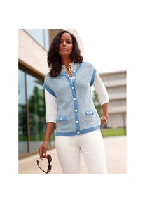 Lady , Damen , Strickweste , himmelblau-ecru-gemustert , 48 , 48 , dekorative Schmuckknöpfe