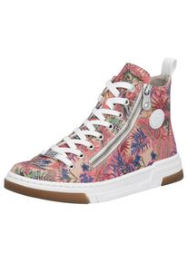 Rieker, Damen, Sneaker High Top-Sneaker, Freizeitschuh, Schn&uuml;rschuh mit Plateausohle, rosa multi, 39, rosa multi, High-Top Sneaker mit seitlichem 