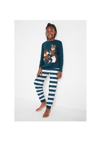 bonprix, Unisex, Pyjama &raquo;Pyjama aus reiner Baumwolle (2-tlg. Set)&laquo; Set, 2, 2 tlg. Pyjama aus reiner Baumwolle (2-tlg. Set), wollwei&szlig;/meerest&uuml;rkis, 92/