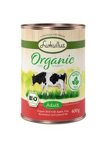 Lukullus Adult Organic Vacuno con manzana (sin gluten).- 6 x 400 g