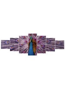 Leinwandbild T375 XL, Wandbild Keilrahmenbild Kunstdruck, 7-teilig 245x87cm ~ Pfau