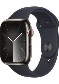 Apple Watch Series 9 Nerezov&aacute; oceľ 45 mm (2023) | GPS + Cellular | grafitov&aacute; | &scaron;portov&yacute; remienok polnočn&aacute; modr&aacute; S/M