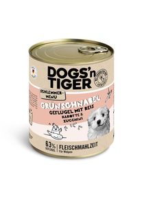 Voordeelpakket: 12x800g Dogs'n Tiger snackmenu voor honden gevogelte met natuurlijke rijst, wortelen en courgette (Junior) hondenvoer nat