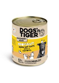 Voordeelpakket: 12x800g Dogs'n Tiger snackmenu voor honden kip met eend, appel & aardappel hondenvoer nat