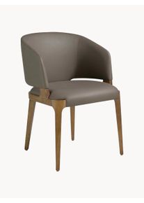 Angel Cerdá Silla con reposabrazos de madera de nogal y tapizada en cuero sintético Kenny Marrón Ancho: 57 cm