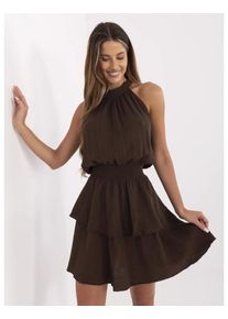 Muszlin ny&aacute;ri ruha s&ouml;t&eacute;tbarna