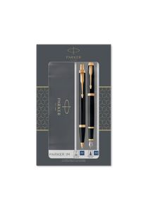 Parker IM Duo-Geschenkset mit Kugelschreiber und F&uuml;ller | Hochgl&auml;nzend Schwarz mit Goldzierteilen | Nachf&uuml;llmine und -patrone mit blauer Tinte | Geschenkbox