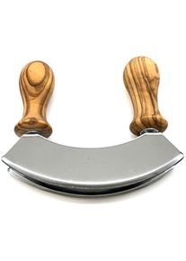 Olivenholz-erleben , Wiegemesser »DESIGN mit gedrechselten Griffen aus Olivenholz« Doppelklinge aus Edelstahl, gedrechselte Griffe, angenehme...