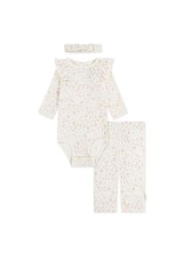 HUGGIES babywear, Herren, Body & Hose &raquo;HUGG BODYSUIT PANT ATTACHMENT&laquo; Set, 3 Stk. & Stirnband mit Bl&uuml;mchenmotiv, HUGGIES EGGNOG, HUGGIES EGGNOG, 3-tlg