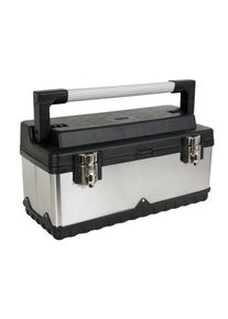 Perel Caja de herramientas, acero inoxidable, con manija de aluminio, información sobre herramientas extraíbles, cierres de metales, 505 x 235 x 225