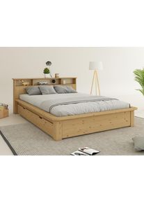 OTTO home, Massivholzbett &raquo;"KERO" BESTSELLER! Stauraum im Kopfteil&laquo; zertifiziertes Massivholz (Kiefer), optional mit Schublade, honigfarben, 
