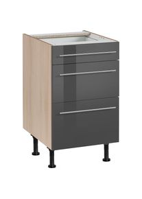 Optifit , Unterschrank »Bern« 50 cm breit, mit Schubkasten und 2 Auszügen, höhenverstellbare Füße , grau Hochglanz/akaziefarben , akaziefarben