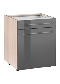 Optifit , Unterschrank »Bern« 60 cm breit, mit Tür und Schubkasten, mit höhenverstellbaren Füßen , grau Hochglanz/akaziefarben , akaziefarben