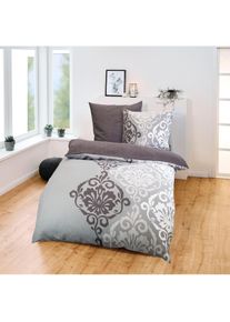 Kinzler , Bettwäsche »Bettwäsche Polycotton Flanell Bettwäsche« 2 tlg. tlg. , anthrazit , Obermaterial: 65% Baumwolle, 35% Polyester , B/L: 155 cm...