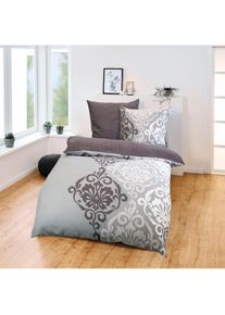 Kinzler , Bettwäsche »Bettwäsche Polycotton Flanell Bettwäsche« 2 tlg. tlg. , anthrazit , Obermaterial: 65% Baumwolle, 35% Polyester , B/L: 135 cm...