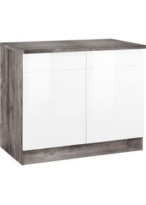 KOCHSTATION , Unterschrank »KS-Virginia« 100 cm breit, mit 2 Türen und 2 Schubkästen , weiß Hochglanz/eiche vintage , eichevintage