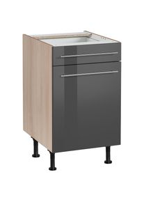 Optifit , Unterschrank »Bern« 50 cm breit, mit Tür und Schubkasten, höhenverstellbare Füße , grau Hochglanz/akaziefarben , akaziefarben