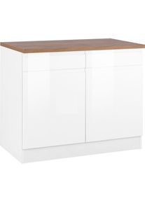KOCHSTATION , Unterschrank »KS-Virginia« 100 cm breit, mit 2 Türen und 2 Schubkästen , weiß Hochglanz/wotaneiche , weiß