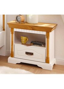 OTTO home, Nachtkonsole &raquo;Graz&laquo; aus massiver Kiefer, mit aufwendigen Details, Breite: 55 cm, wei&szlig;/honig, B/H/T: 55 cm x 57 cm x 39 cm, wei&szlig;/honig