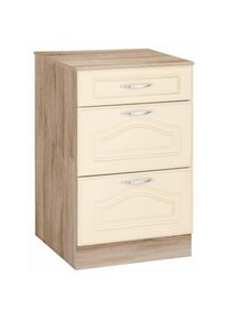 Wiho-Küchen wiho Küchen , Unterschrank »Linz« 50 cm breit, mit 2 großen Auszügen, in Landhaus-Optik , Front: Magnolia, Korpus und Arbeitsplatte: Sonoma Eiche